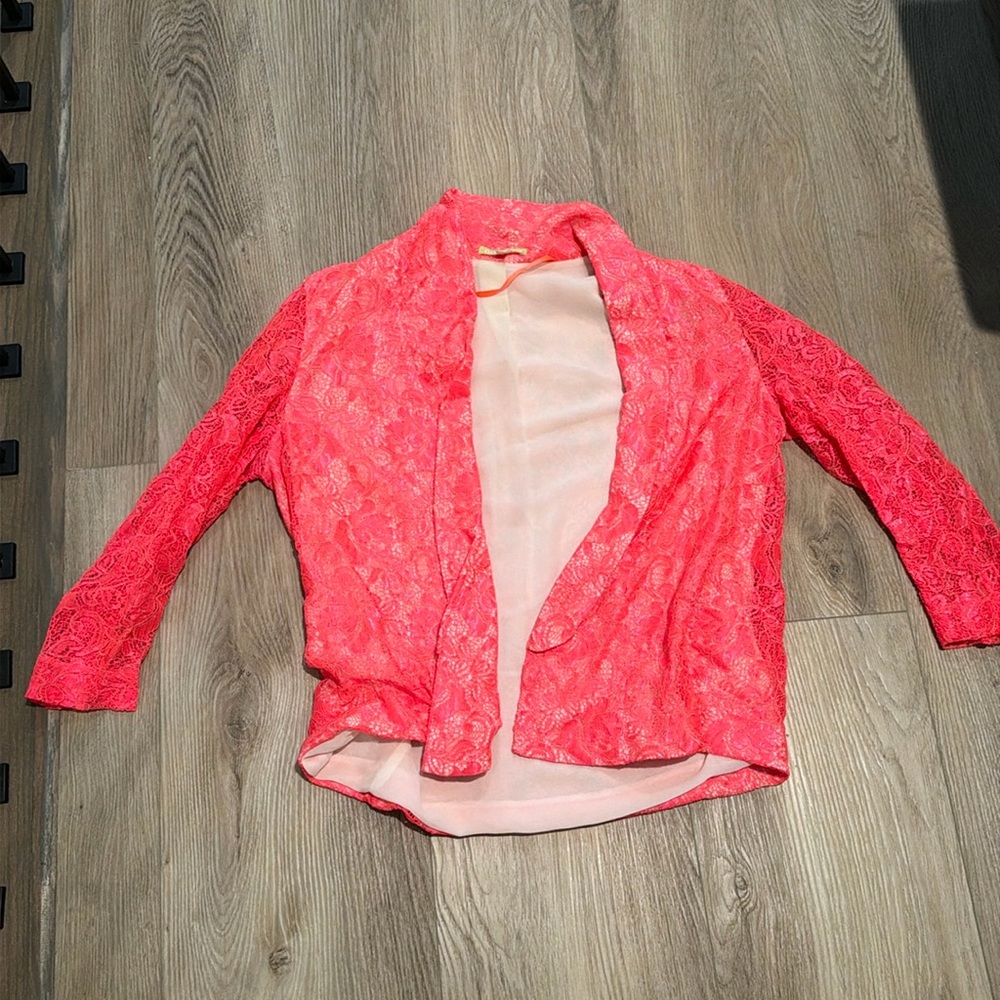 Neon Lace Coral Blazer